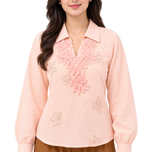 Women’s Cotton Crush Floral Embroidered Shirt Top – Free Size