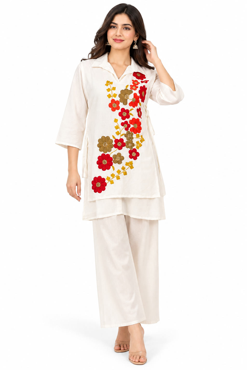 Women’s Cotton Embroidered Co-ord Set – Floral Thread Work - Image 9