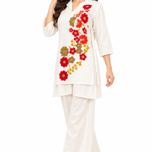 Women’s Cotton Embroidered Co-ord Set – Floral Thread Work