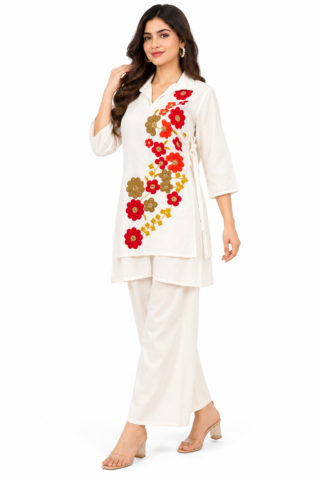 Women’s Cotton Embroidered Co-ord Set – Floral Thread Work