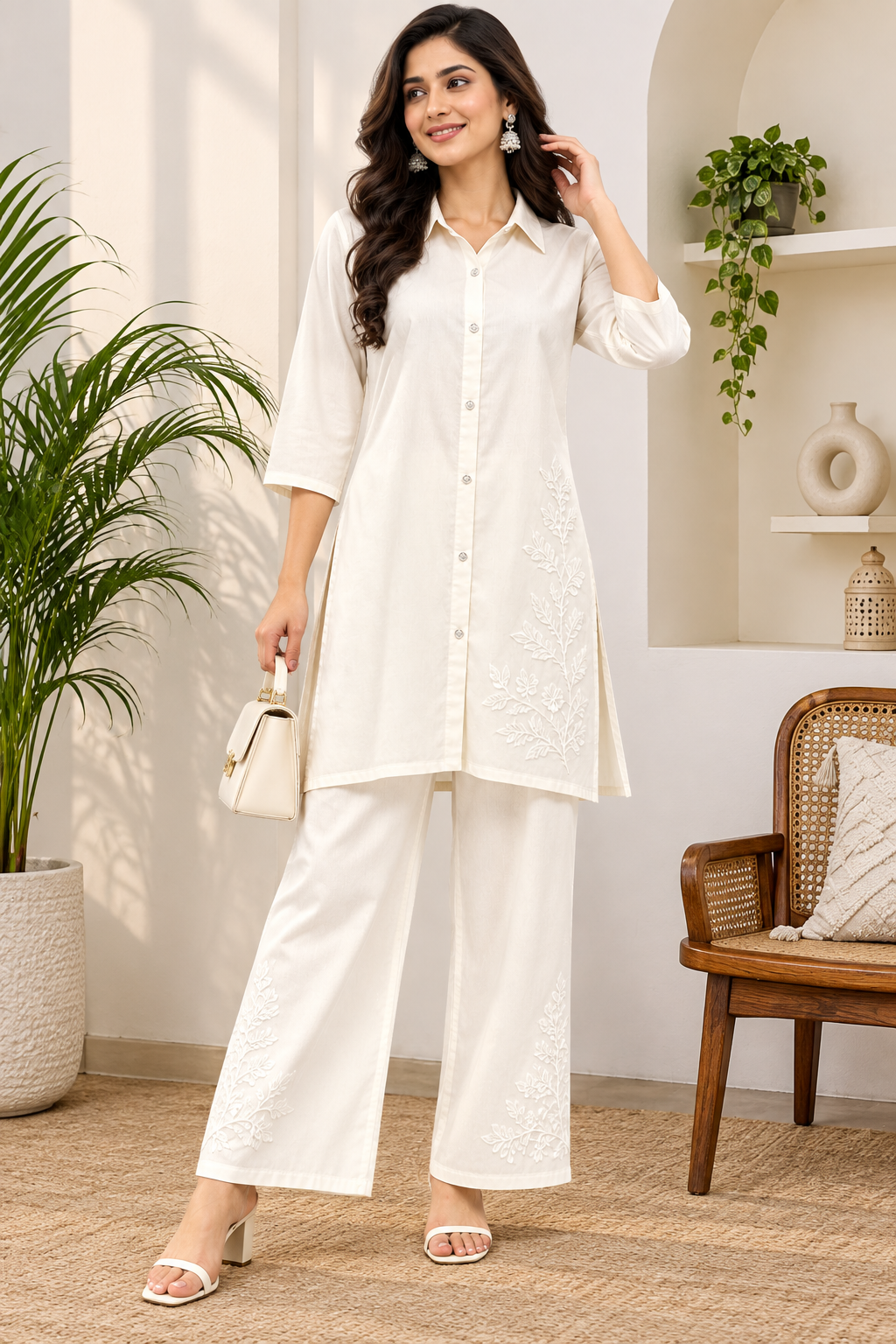 Women’s Cotton Embroidered Co-ord Set – Floral Thread Work - Image 4