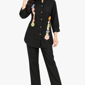 Women Black Pure Cotton Floral Thread Embroidered Kurta Pant Set